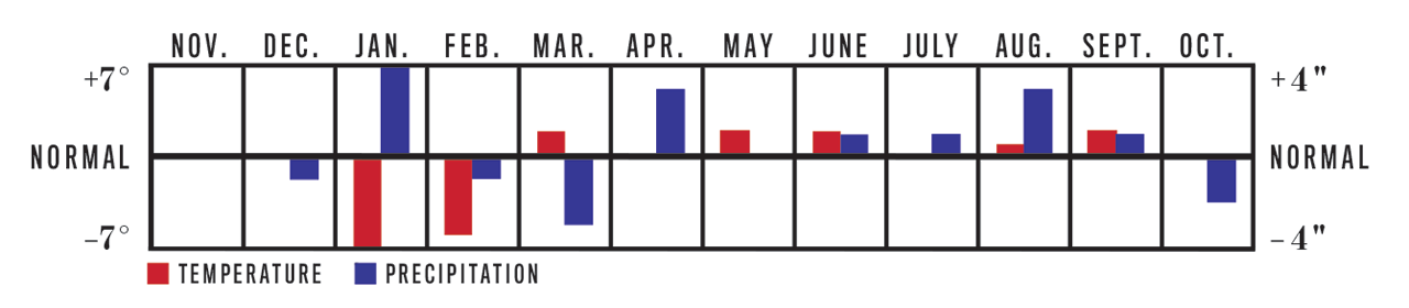 Temperature and Precipitation Chart, November 2022 to October 2023 for Deep South Region Temperature and Precipitation Chart, November 2022 to October 2023 for Deep South Region